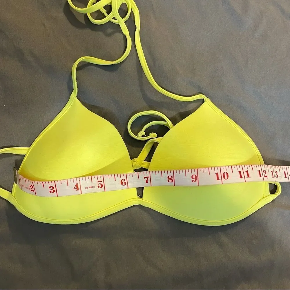 Forever 21 Neon Yellow Triangle Bikini Top Size L, Adjustable Swimwear